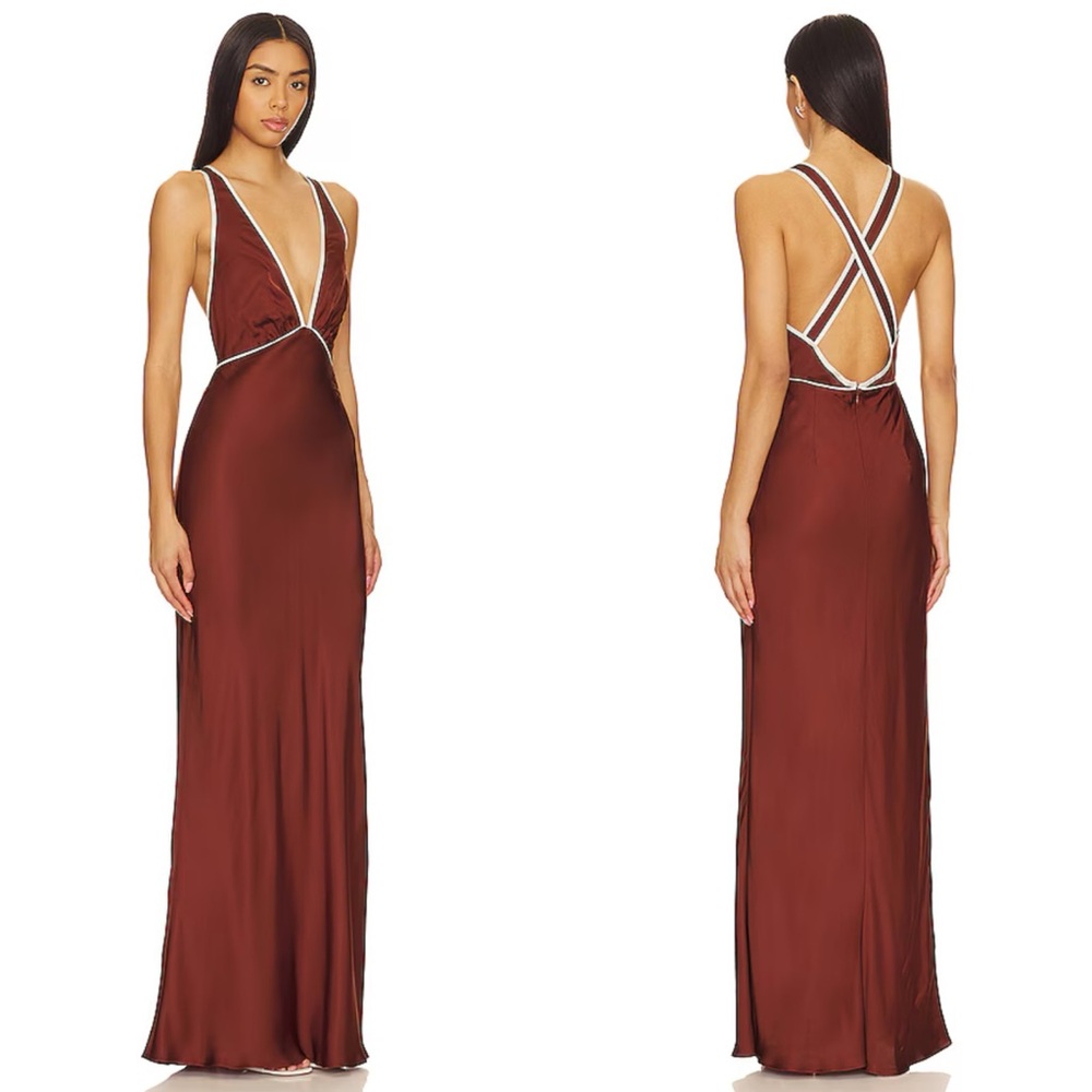 Shona Joy Belkis Contrast Plunged Cross Back Maxi Dress Size 4 NEW! With tags! - Picture 2 of 16